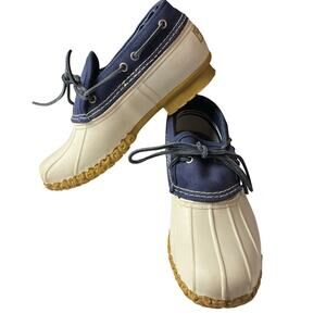 LL Bean Boots Womens 10M Blue White Duck Ankle Gum Shoes Waterproof Rain USA
